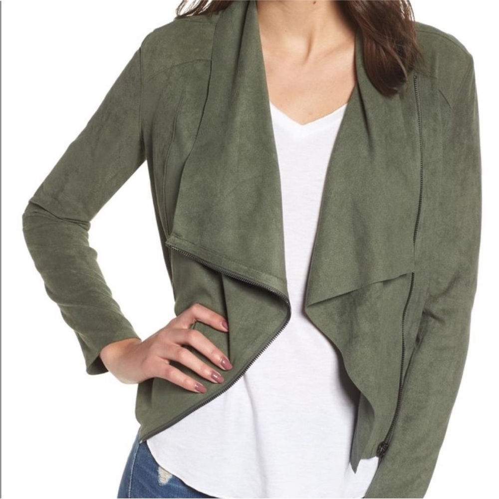 BlankNYC Drape Front Faux Suede Jacket Green NWOT Size Med